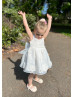 Ivory Organza Knee Length Cute Flower Girl Dress